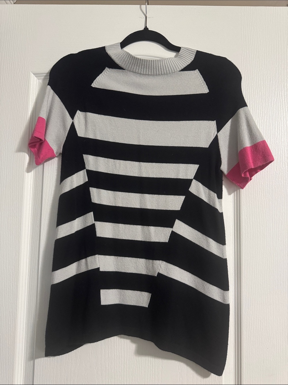 Striped Short-Sleeve Top with Pink Accent